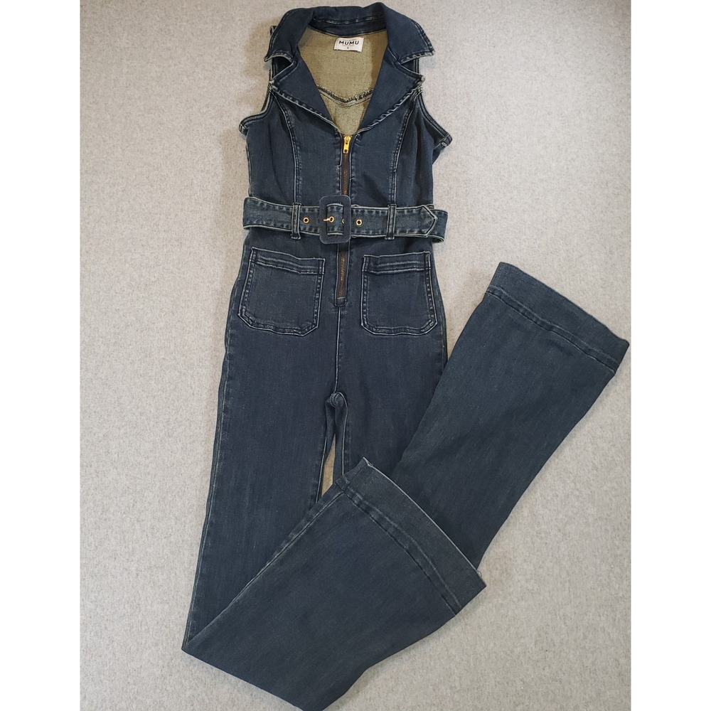 Show Me Your Mumu Jacksonville Jumpsuit Womens Blue Size S Denim Belted